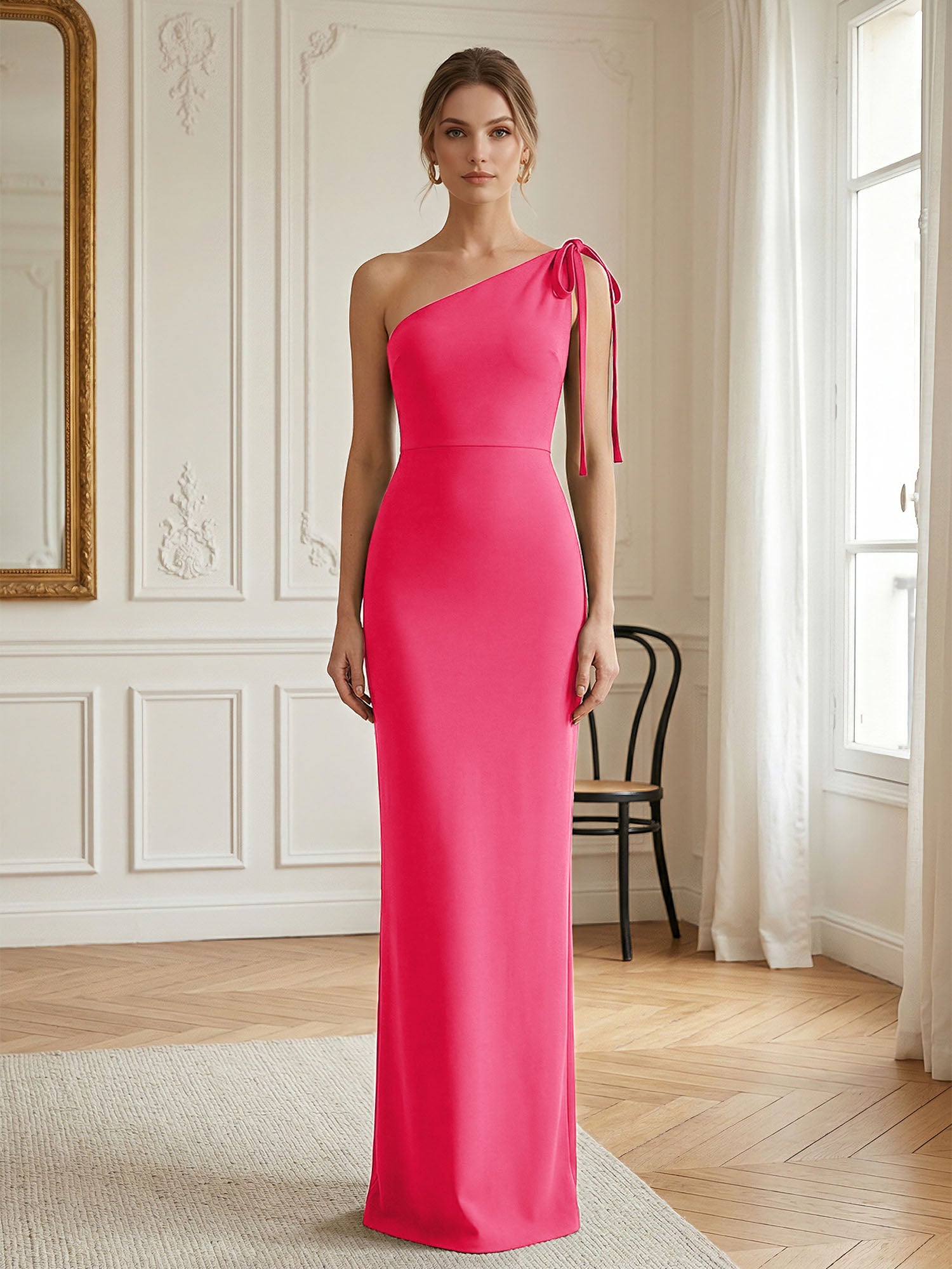Green Formal Evening Dress Sheath One Shoulder Sleeveless Maxi Dress Gown