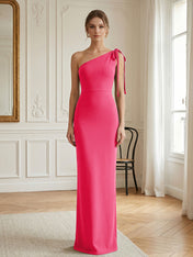 Green Formal Evening Dress Sheath One Shoulder Sleeveless Maxi Dress Gown