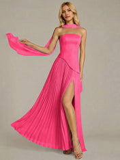 Navy A Line Satin Off The Shoulder Sleeveless Floor Length Dress