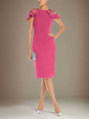 Sheath/Column Stretch Crepe Scoop Short Sleeves Knee Length Dress