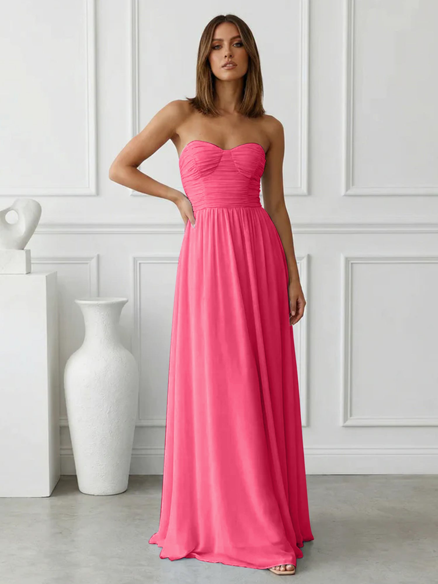 Light Blue Sweetheart Chiffon A Line Maxi Dress with Pleat