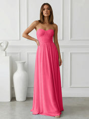 Light Blue Sweetheart Chiffon A Line Maxi Dress with Pleat