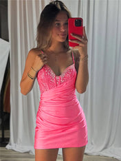 Beaded V Neck Corset Bodice Homecoming Dress