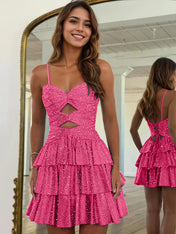 A Line Spaghetti Straps Sweetheart Satin Homecoming Dress with Keyhole
