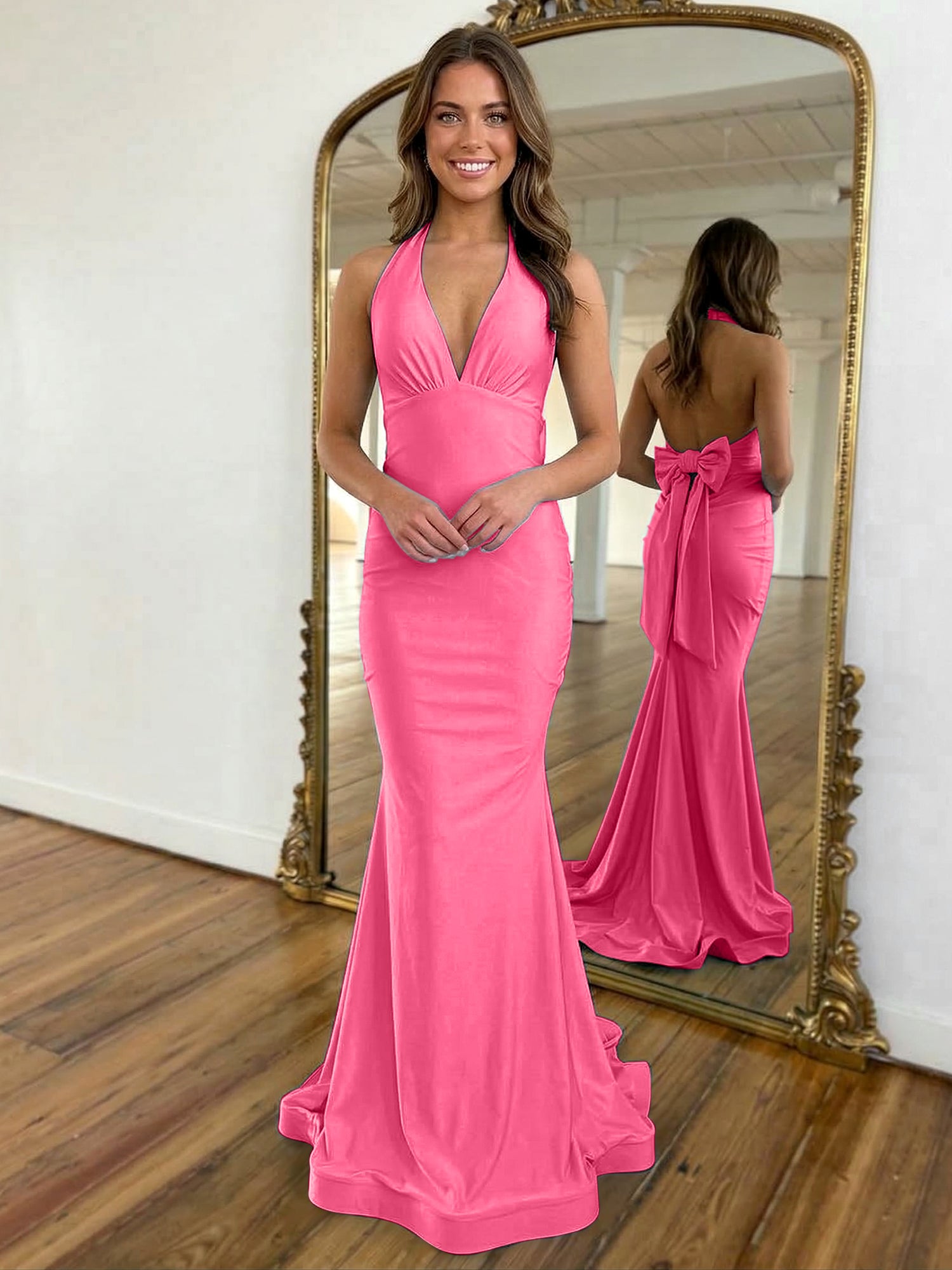 Light Blue Mermaid Halter Backless Long Prom Dress
