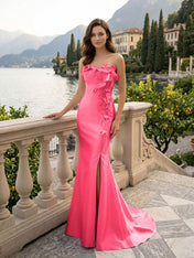 Pink Sweetheart Neckline 3D Flower Embellished Mermaid Evening Gown Maxi Dress