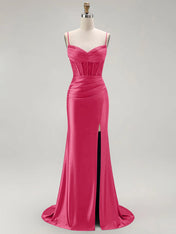 Sparkly Satin Mermaid Long Corset Prom Dress with Beading