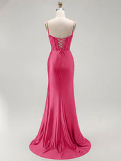 Sparkly Satin Mermaid Long Corset Prom Dress with Beading