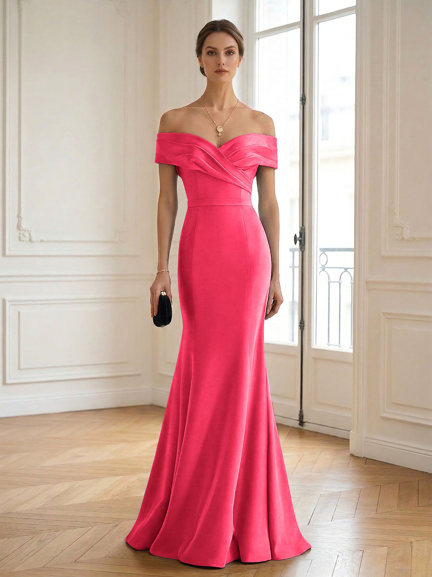 Formal Wedding Guest Dress Navy Off Shoulder Maxi Mermaid Dress