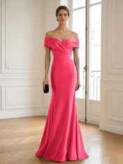 Formal Wedding Guest Dress Navy Off Shoulder Maxi Mermaid Dress