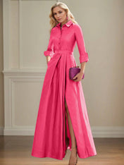 A Line High Neck 3/4 Sleeves Floor Length Mother of the Bride Dresses