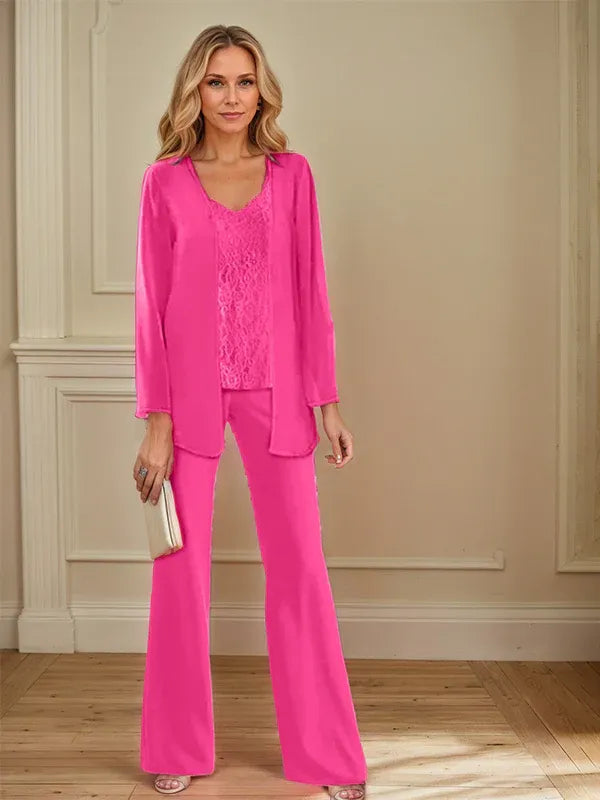 Tailleur-pantalon en mousseline avec veste pour mère de la mariée 