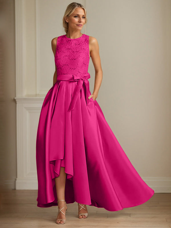 Princess Jewel Neck Sleeveless Mother Of The Bride Dresses With Pleats Lace