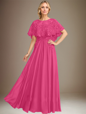 A-line Boat Neck Floor-Length Lace Chiffon Mother of the Bride Dress With Applique Sequins