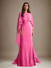 Sheath/Column Boatneck Floor-Length Chiffon Mother of the Bride Dress With Cascading Ruffles
