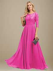 A-Line Scoop Floor-Length Lace Chiffon Mother Of the Bride Dress With Sequins Applique
