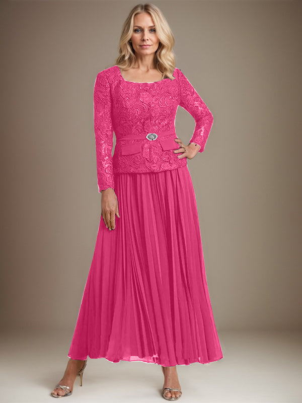 A-line Square Ankle-Length Chiffon Mother of the Bride Dress With Pleated