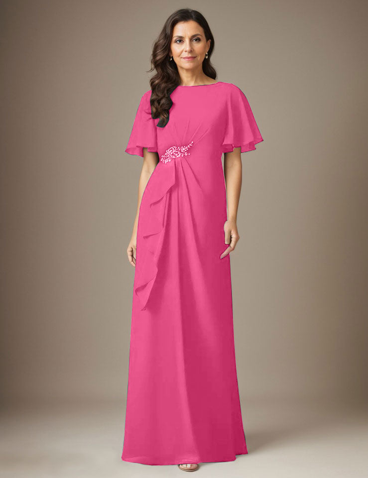 Robe fourreau en mousseline de soie bleu marine foncé avec perles
