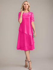 A-Line Scoop Knee-Length Mother of the Bride Dress With Applique & Sequins