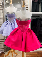 Hot Pink A-line Cowl Neck Pleated Short Homecoming Dress
