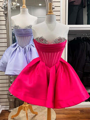 Hot Pink A-line Cowl Neck Pleated Short Homecoming Dress