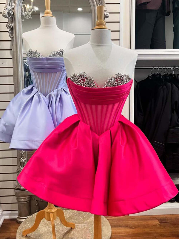 Hot Pink A-line Cowl Neck Pleated Short Homecoming Dress