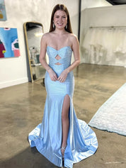 Hot Pink Mermaid Strapless Long Prom Dress with Beads