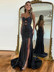 Hot Pink Mermaid Strapless Long Prom Dress with Beads