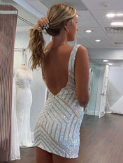 V-Neck Sequins Mesh Sleeveless Short Homecoming Dress