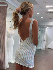Hot Pink V-Neck Sequins Mesh Sleeveless Short Homecoming Dress