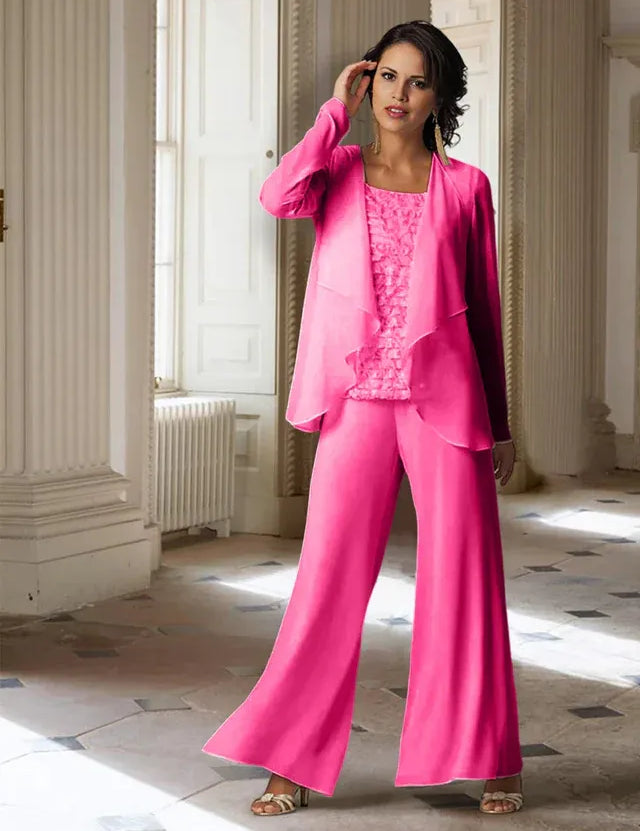 Chiffon Long Sleeves Mother of the Bride Pantsuits with Jacket