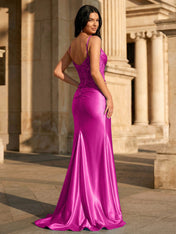 Sky Blue Satin Corset Long Prom Dress with Draped Neckline