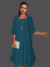 Two Piece A-Line Chiffon Lace Sleeveless Jacket Dresses with Pleats Appliques