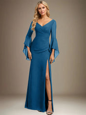 Sheath/Column V-Neck Floor-Length Chiffon Dress With Pleated