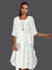 Two Piece A-Line Chiffon Lace Sleeveless Jacket Dresses with Pleats Appliques