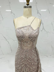 Ice Blue Geometric Beaded Prom Dress with Tulle Overskirt