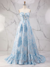 Ice Blue Strapless Textured Corset A-Line Prom Dress