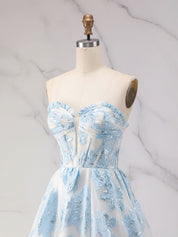 Ice Blue Strapless Textured Corset A-Line Prom Dress