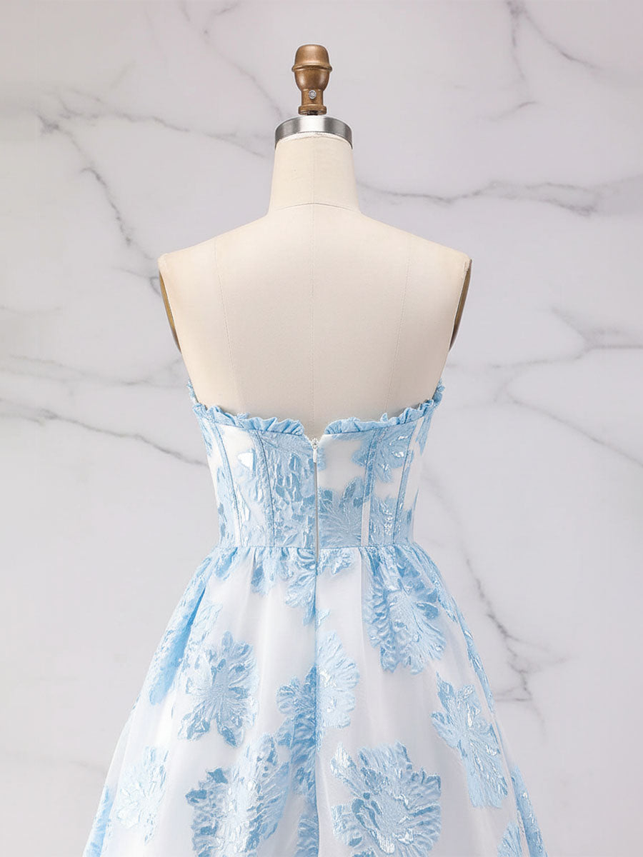 Ice Blue Strapless Textured Corset A-Line Prom Dress