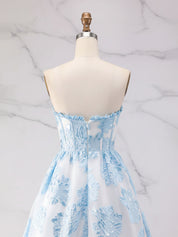 Ice Blue Strapless Textured Corset A-Line Prom Dress