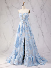 Ice Blue Strapless Textured Corset A-Line Prom Dress