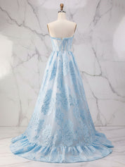 Ice Blue Strapless Textured Corset A-Line Prom Dress