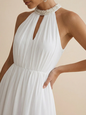 White to Pink Ombre Halter Chiffon Maxi Dress