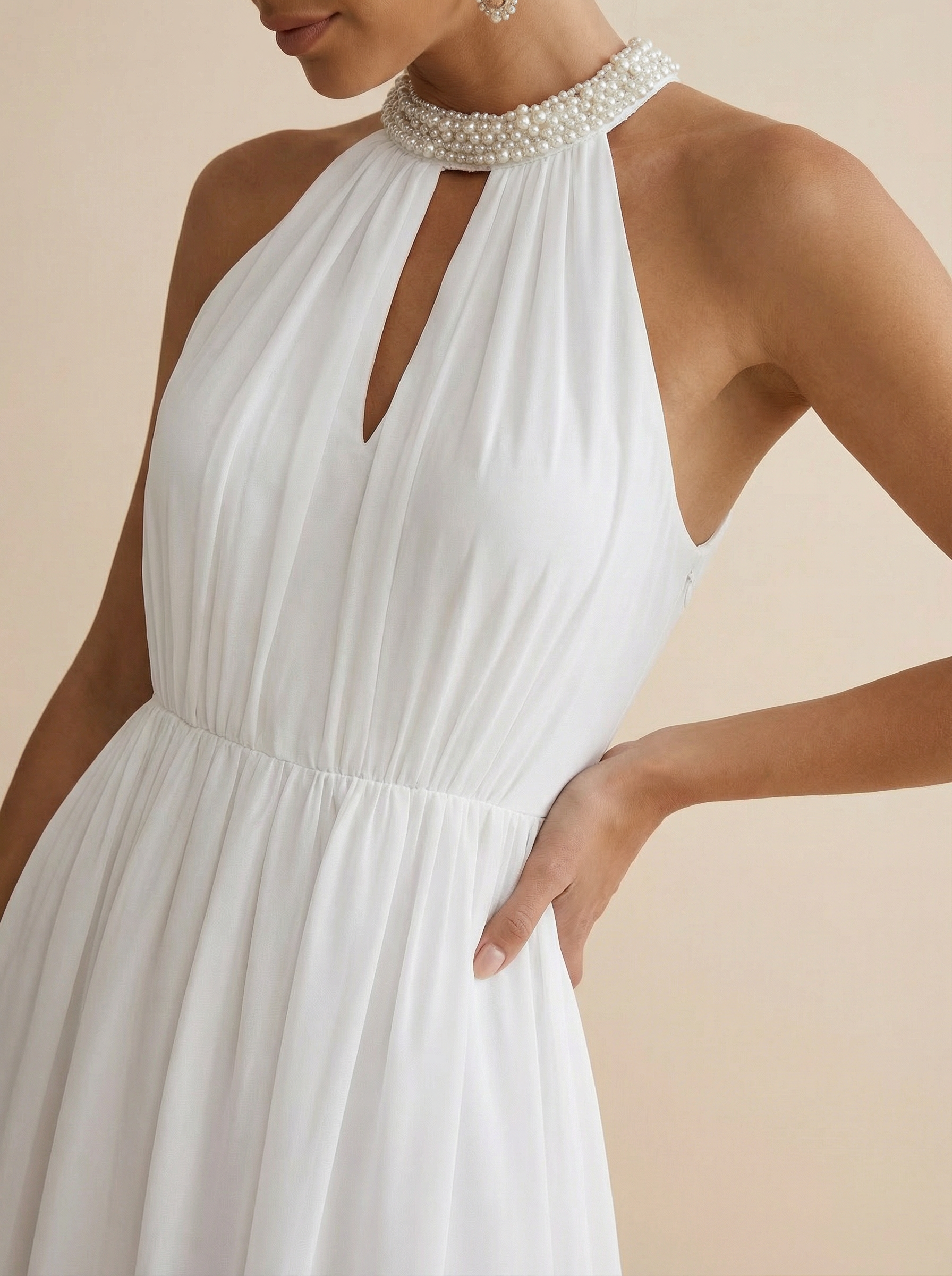White to Pink Ombre Halter Chiffon Maxi Dress