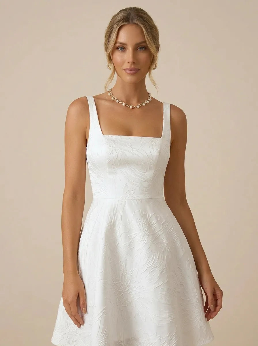 White Square Neck A-Line Mini Wedding Dress for Engagement
