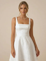 White Square Neck A-Line Mini Wedding Dress for Engagement