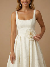 Square Neck Floral 3D Flower Ball Gown with Pockets