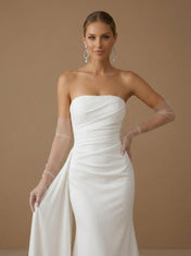 White Strapless Satin Mermaid Wedding Dress with Bow