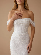 Off the Shoulder Sequins Mermaid Wedding Dress with Sweep Train