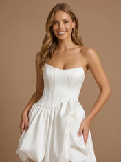 Strapless Satin Puff Mini Bridal Wedding Dress with Corset Bodice